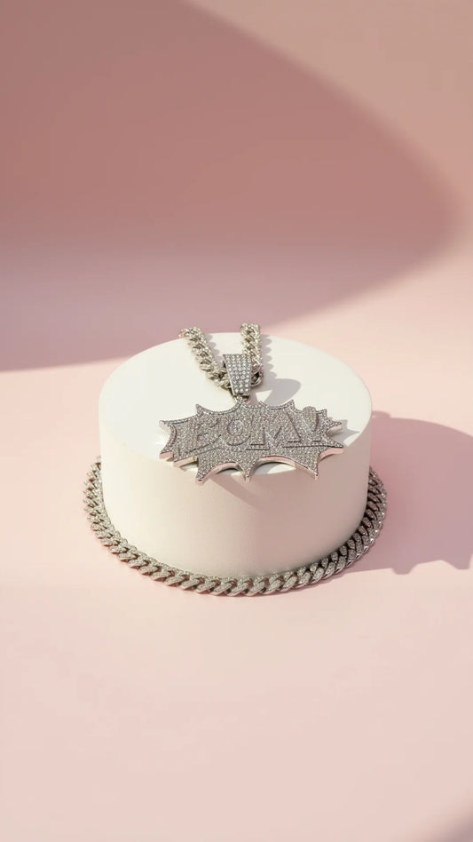 Bom Crystal Iced Out Medallion Chain Necklace