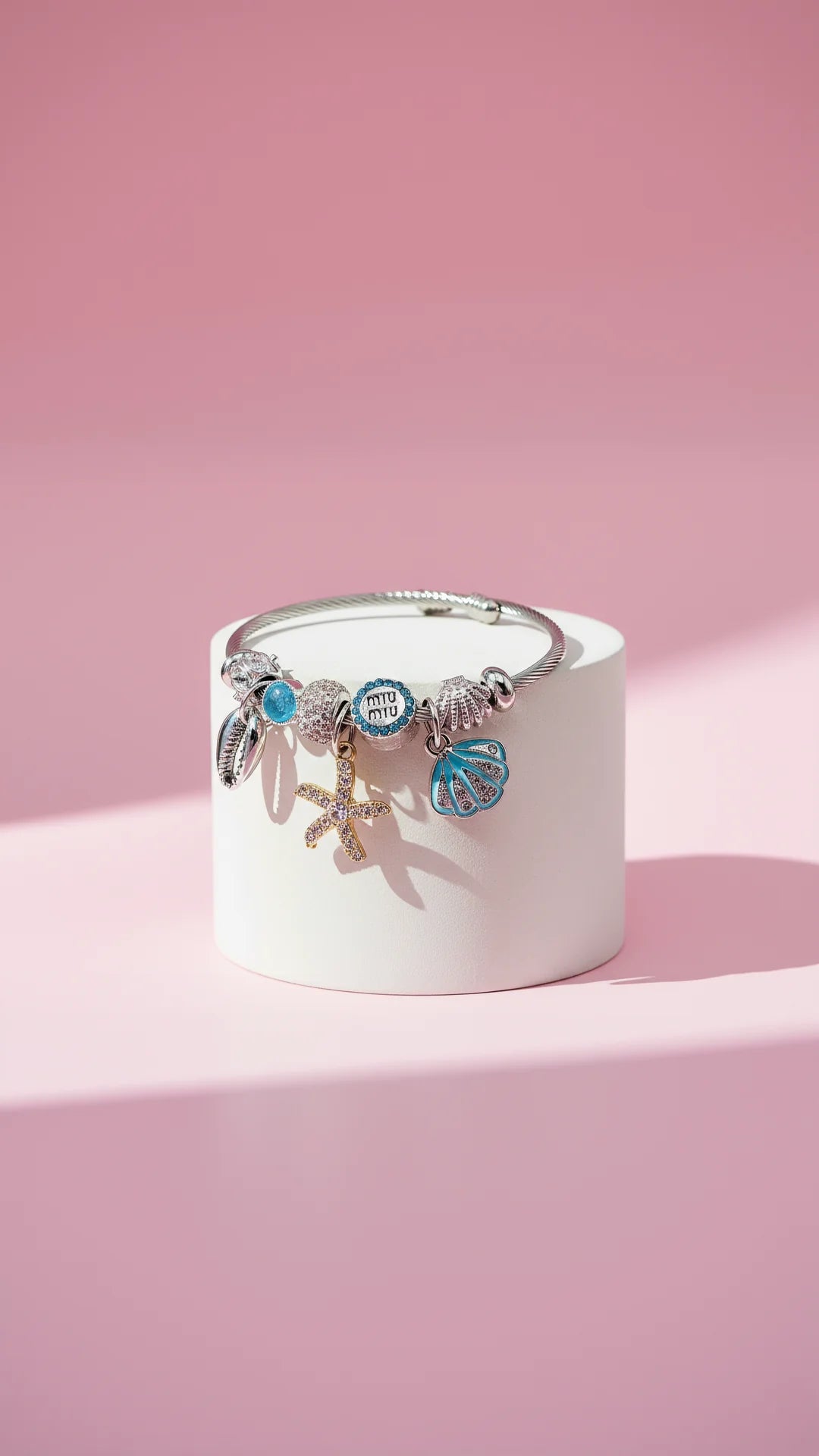 Starfish & Seashells Crystal Charm Beaded Bracelet