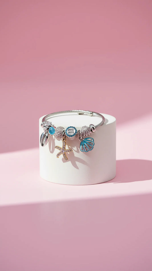 Starfish & Seashells Crystal Charm Beaded Bracelet