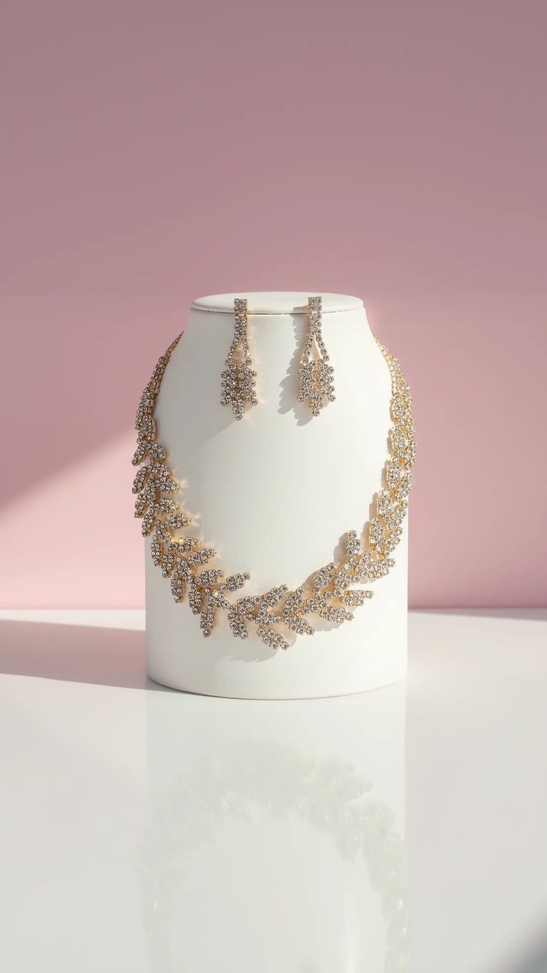 Crystal Leaf Layered Necklace & Earrings Set