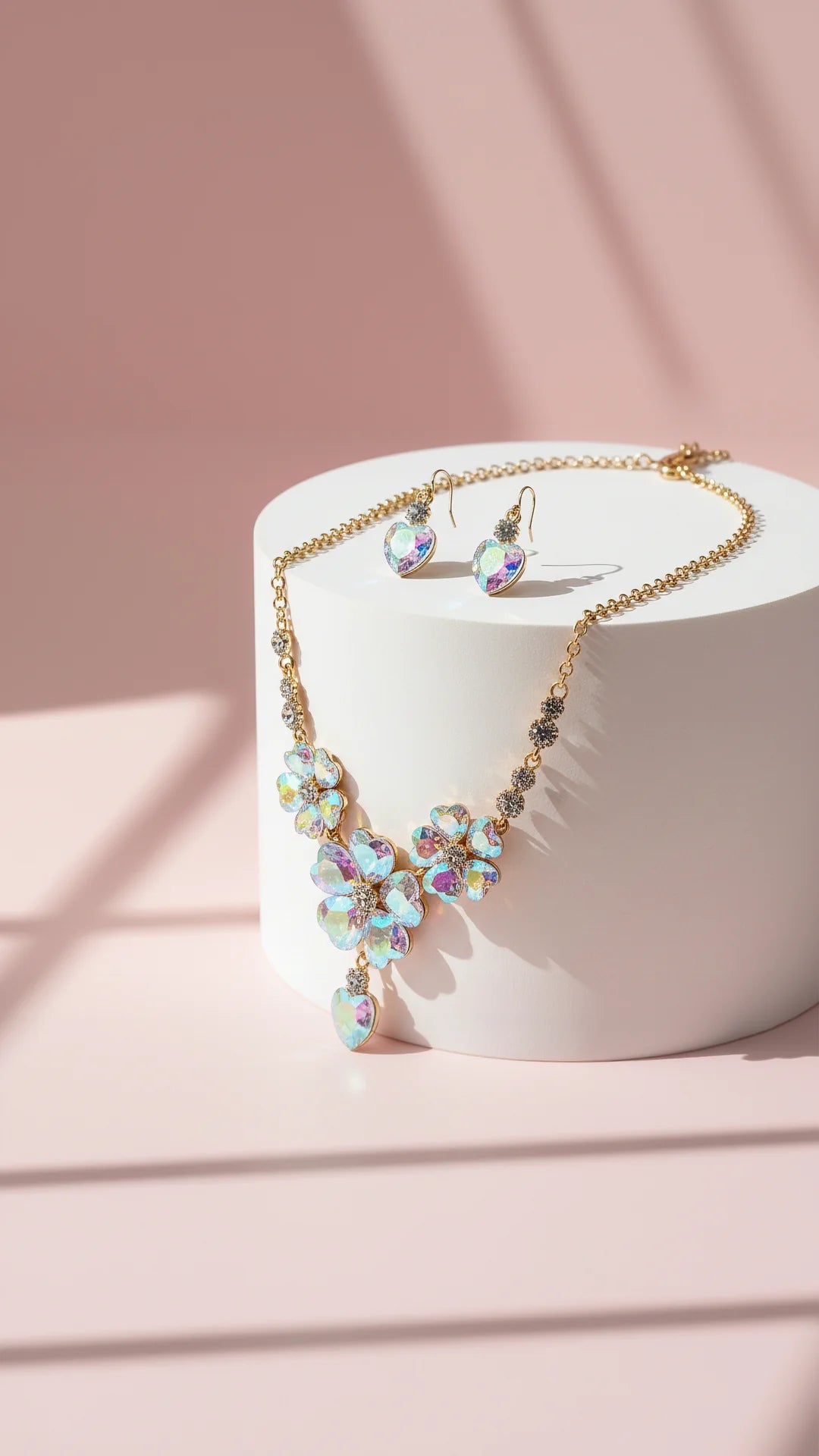 Flower Cluster Crystal Necklace & Earrings Set