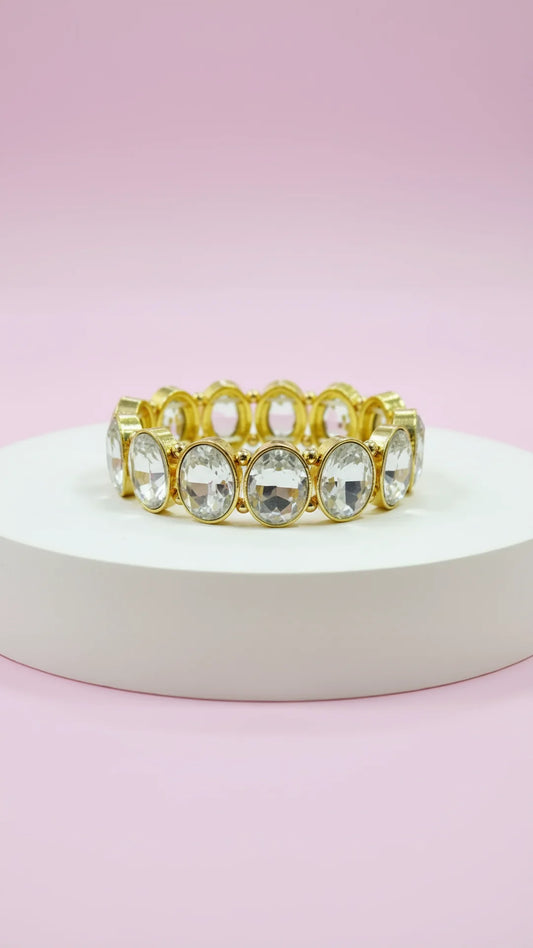 Oval Clear Crystal Gold Bracelet
