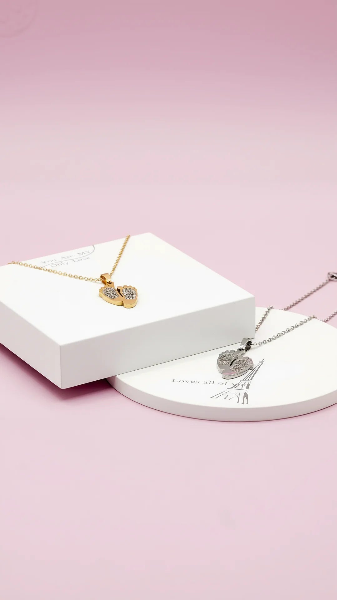 Pavé Crystal Baby Feet Pendant Necklace