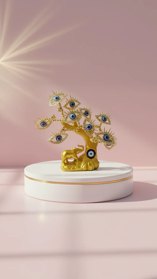 Gold Elephant Evil Eye Tree Gift Boxed