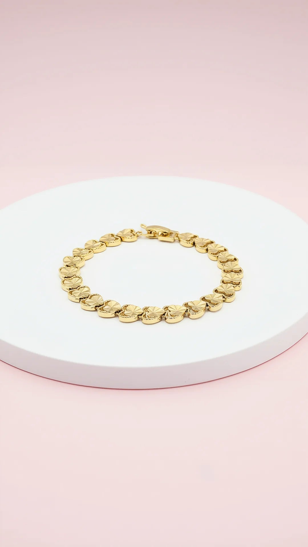 24k Gold Plated Shiny Heart Link Bracelet