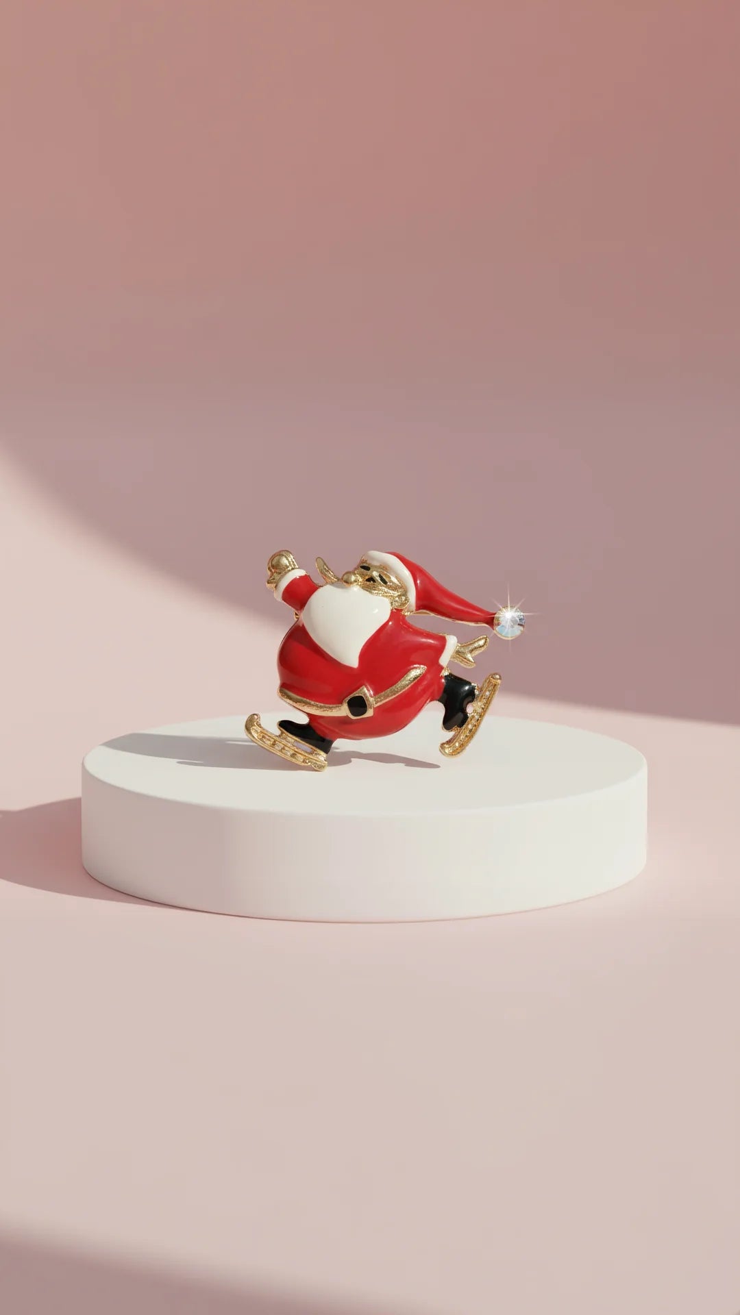 Ice Skating Santa Claus Festive Christmas Brooch