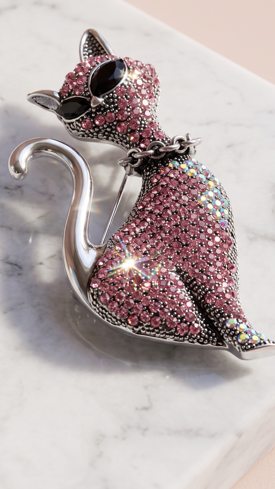 Siamese Cat Crystal Brooch Pin
