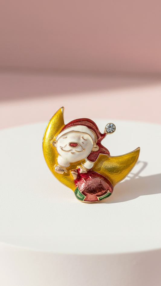 Santa & Moon Festive Christmas Brooch Pin