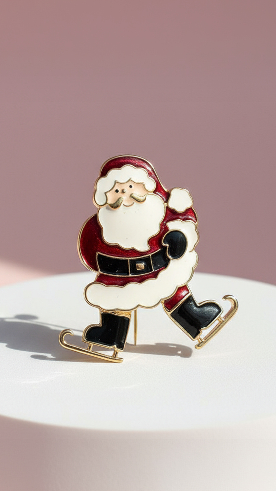 Ice Skating Santa Festive Christmas Brooch