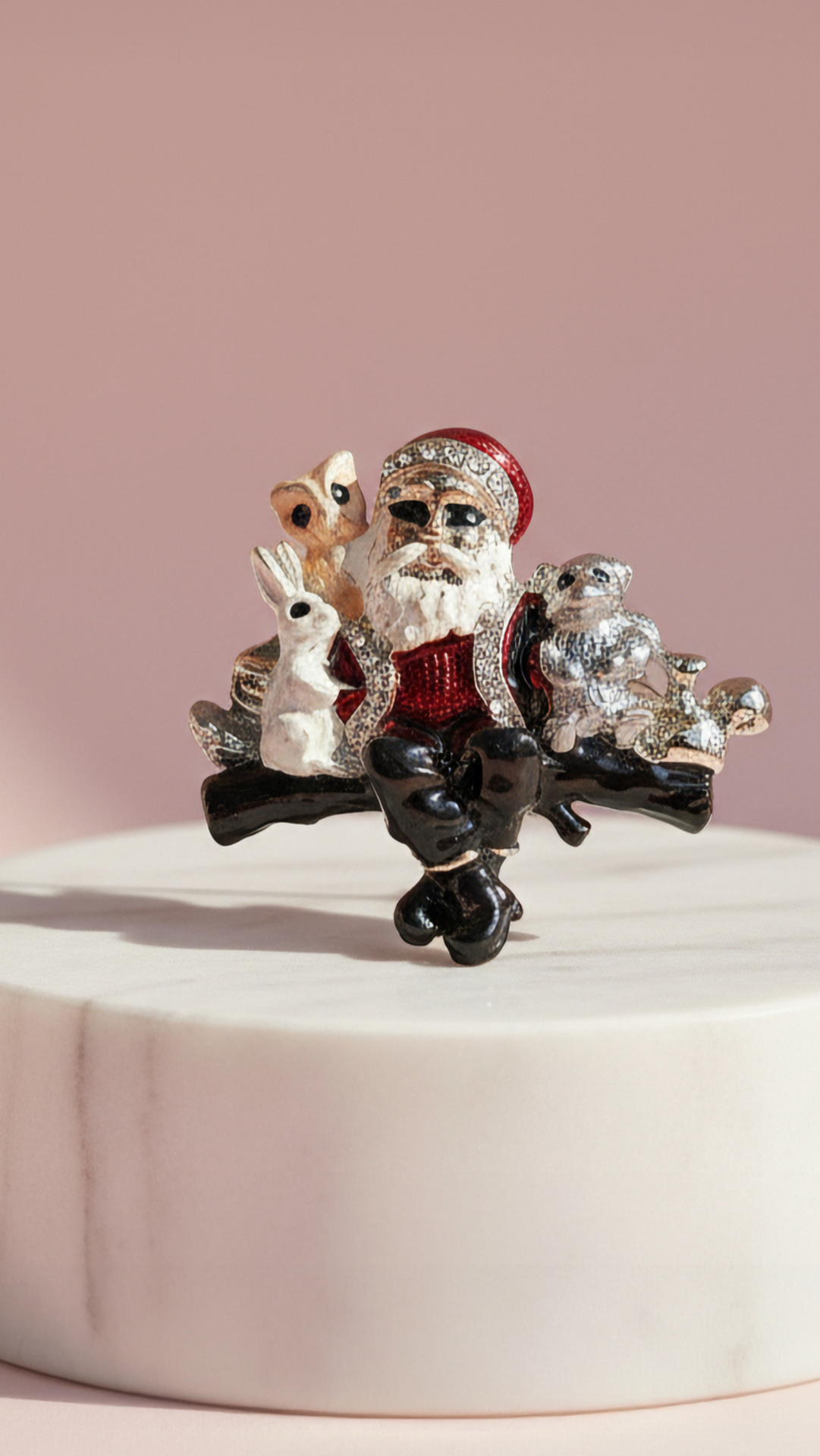 Santa Claus & Animals Festive Christmas Brooch