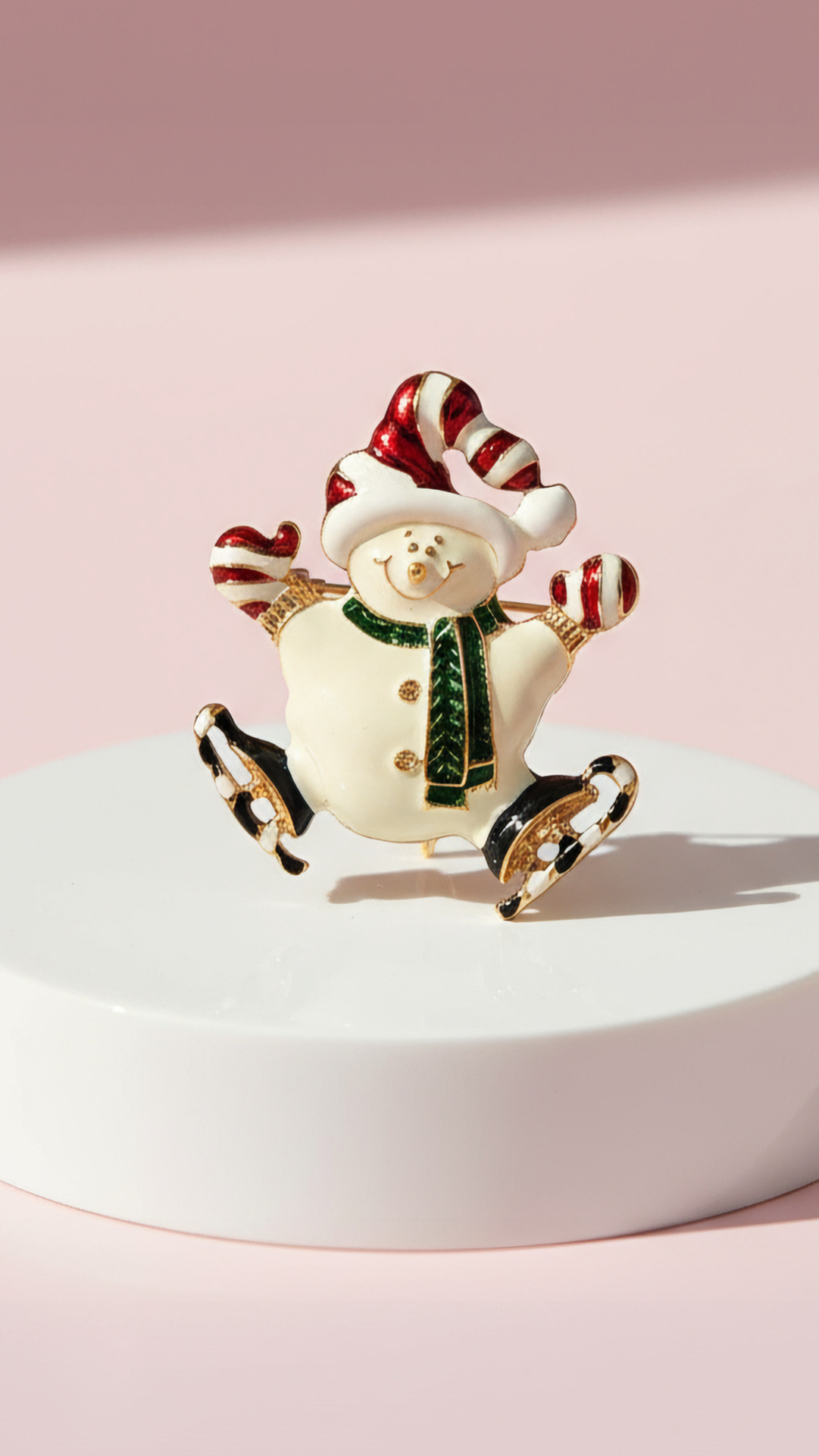 Ice Skating Snowman Festive Christmas Brooch
