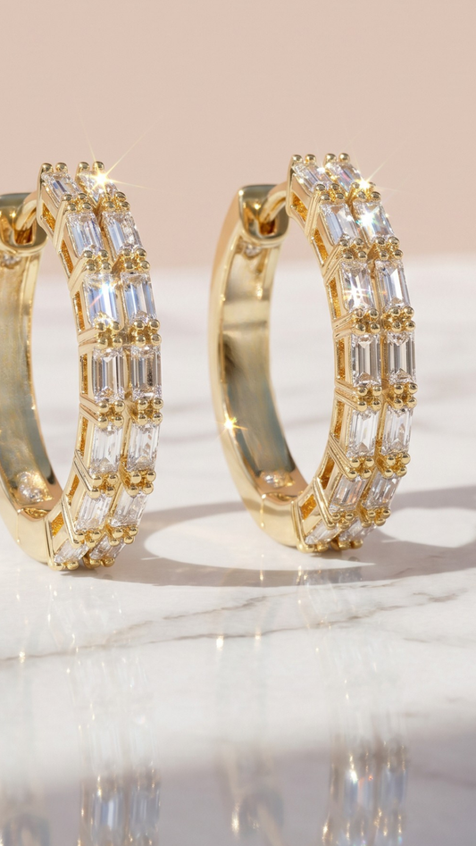 Huggie Baguette Cut Crystal Earrings