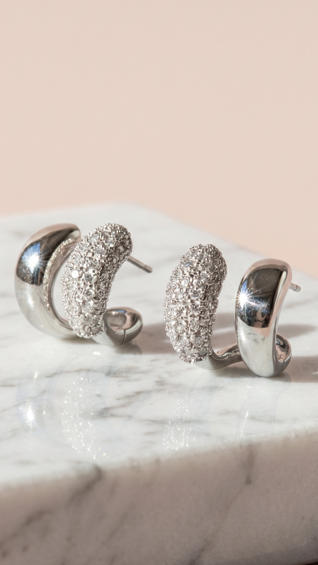 Curved Mirco Pavé Crystal Gold Plated Huggie Earrings