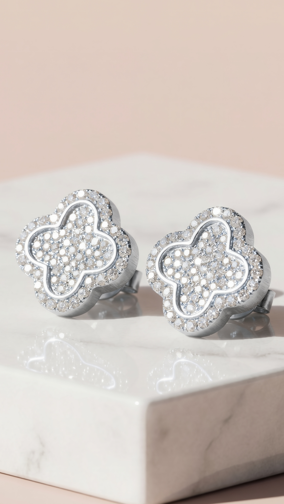 Clover Flower Pavé Crystal Stud Earrings