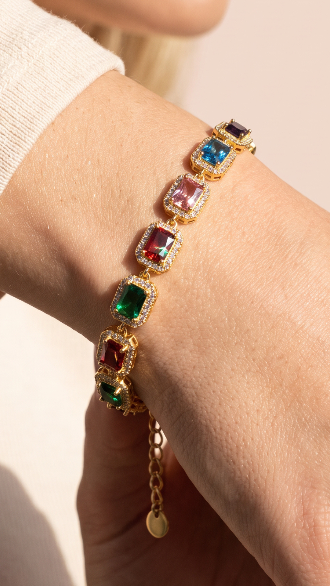 Gold Plated Emerald Cut Crystal Tennis Bracelet