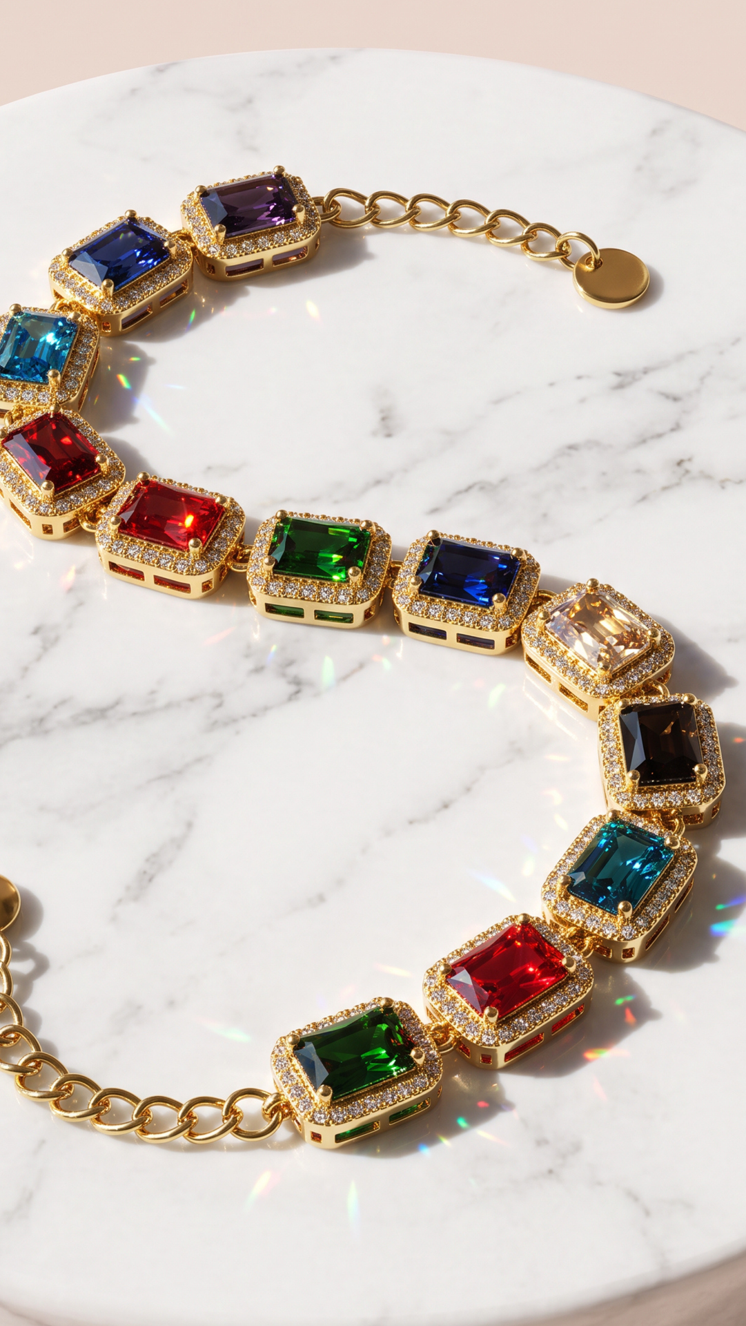 Gold Plated Emerald Cut Crystal Tennis Bracelet