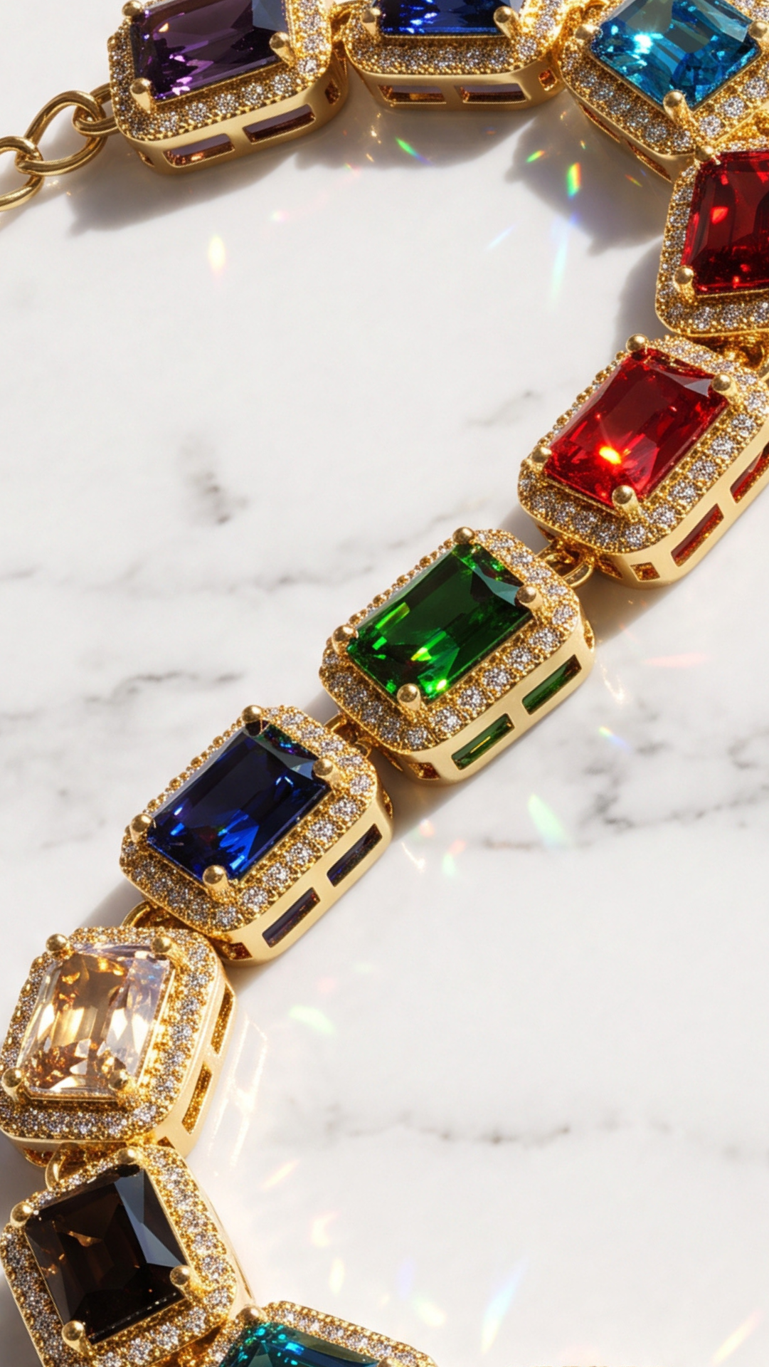 Gold Plated Emerald Cut Crystal Tennis Bracelet