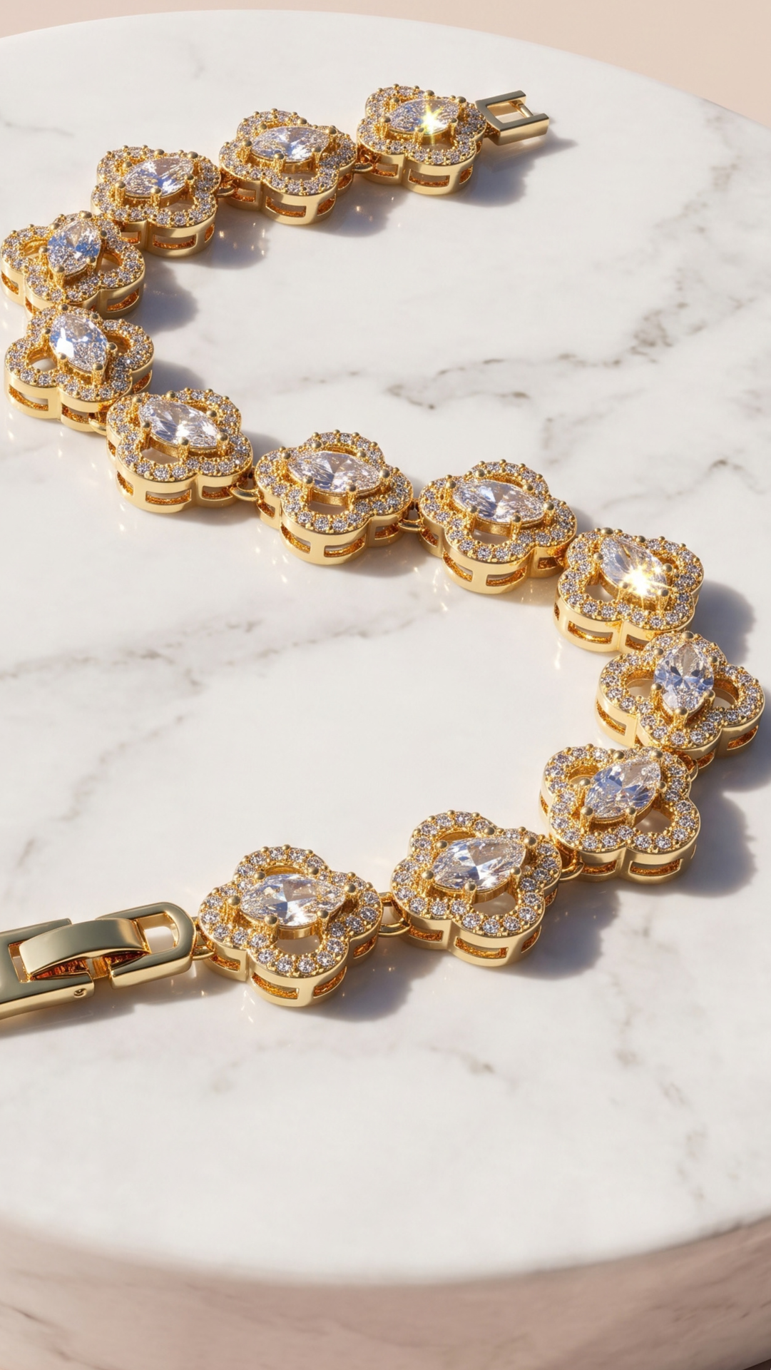 Gold Plated Clover Pavé Tennis Bracelet