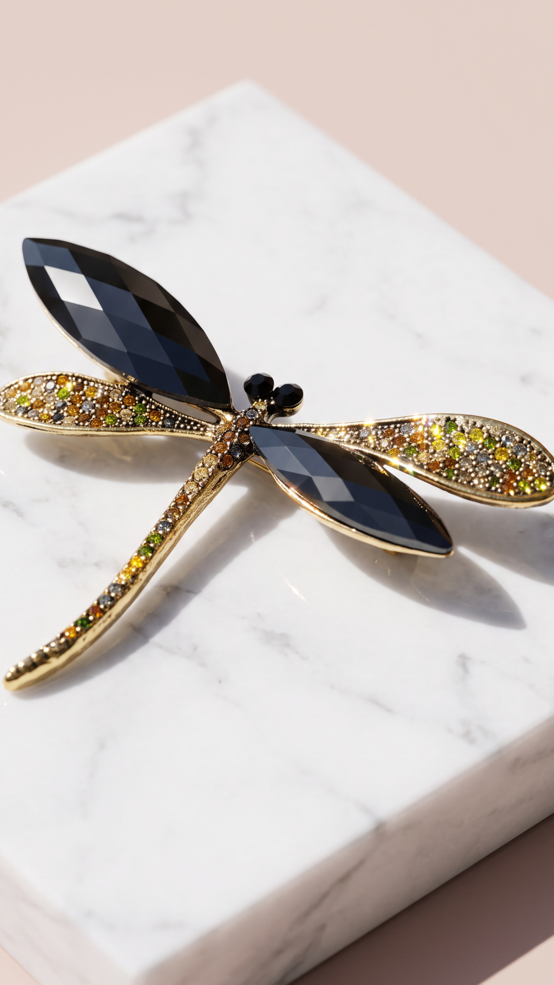 Gold Dragonfly Crystal Brooch Pin