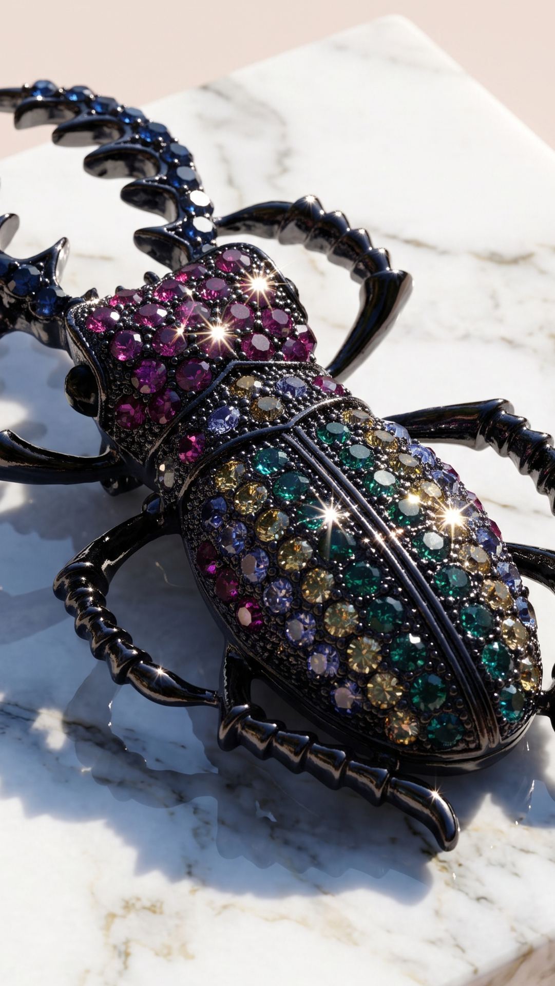 Bejeweled Stag Beetle Statement Brooch Pin