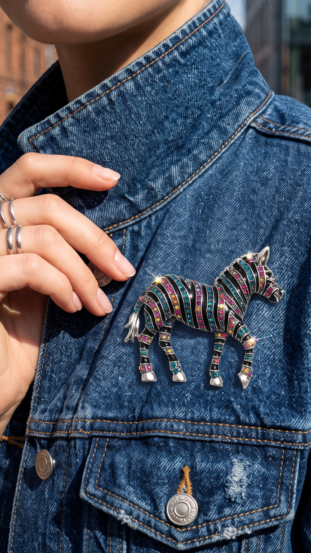 Zebra Crystal Brooch Pin