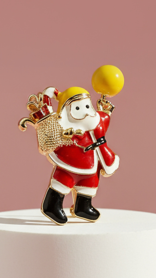 Santa Claus & Candy Cane Festive Christmas Brooch