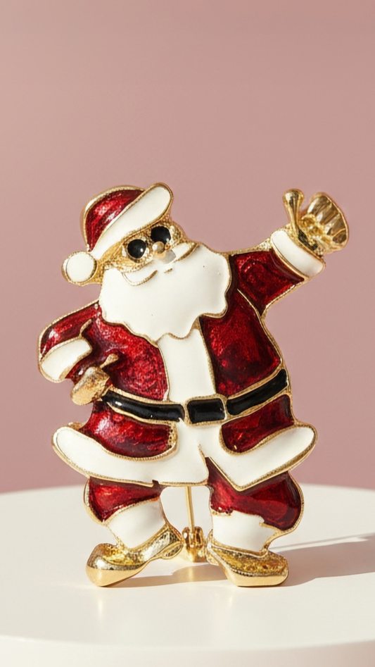 Happy Santa Claus Festive Christmas Brooch