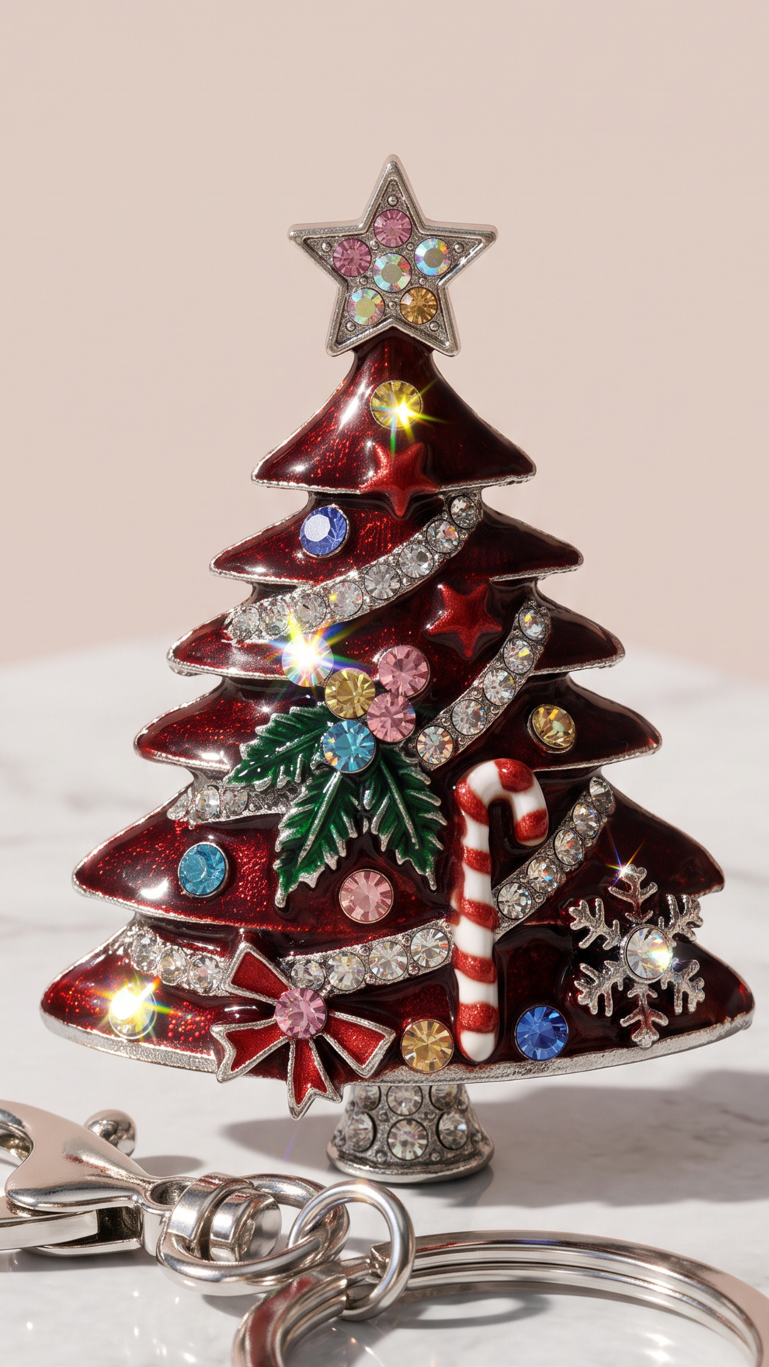 Candy Cane Christmas Tree Festive Key Ring & Bag Charm