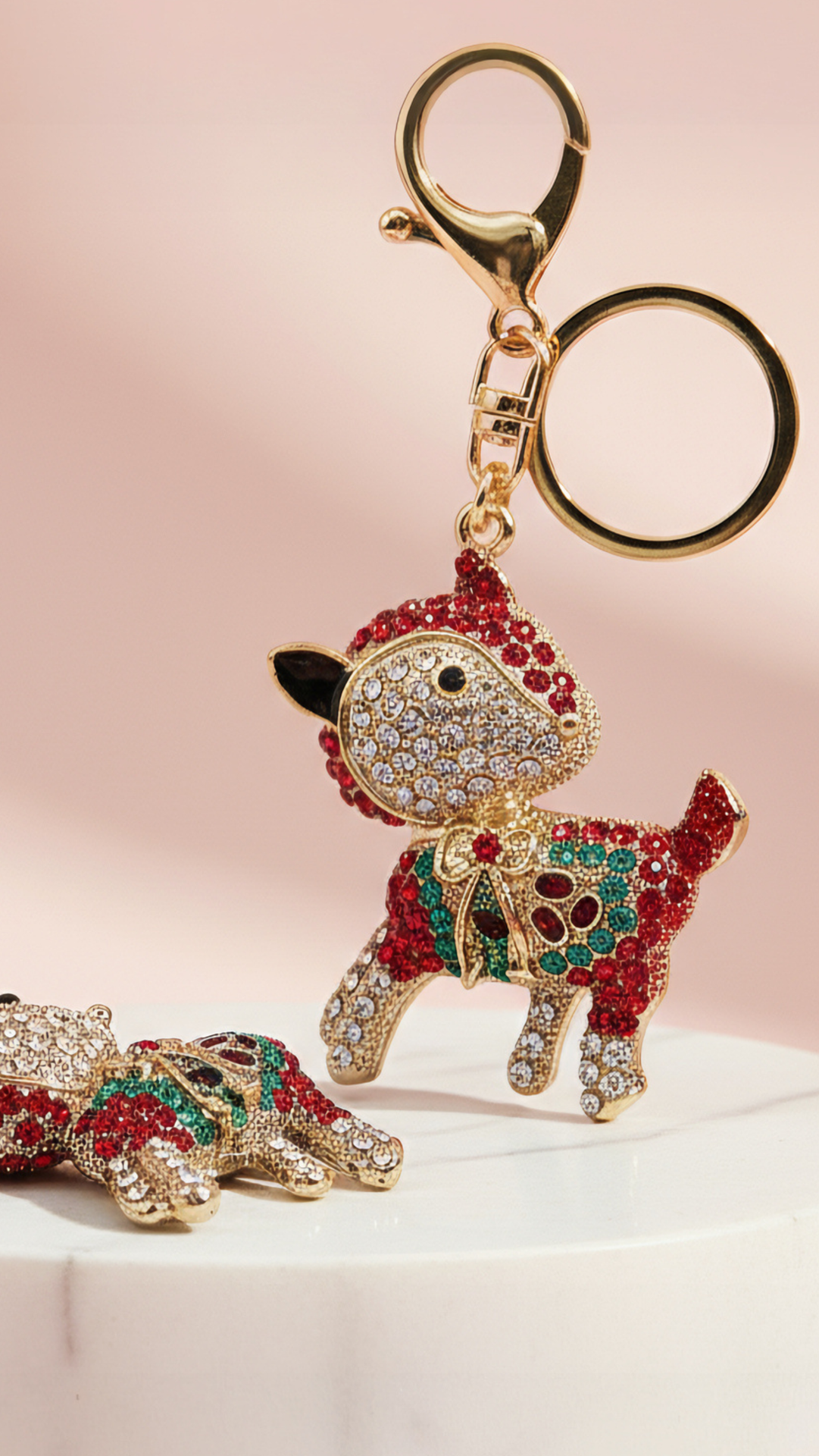 Festive Reindeer Crystal Key Ring & Bag Charm
