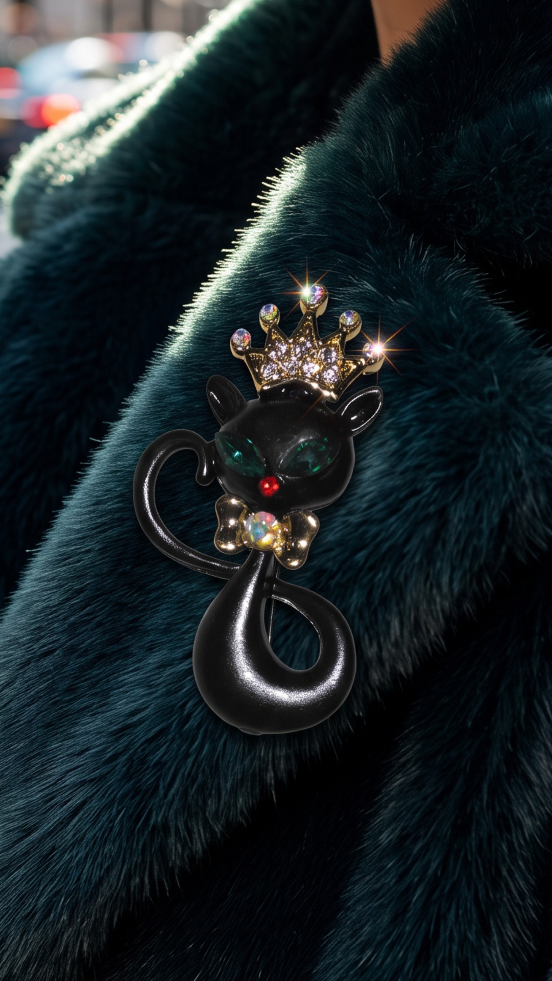 Black Cat Crystal Statement Brooch Pin