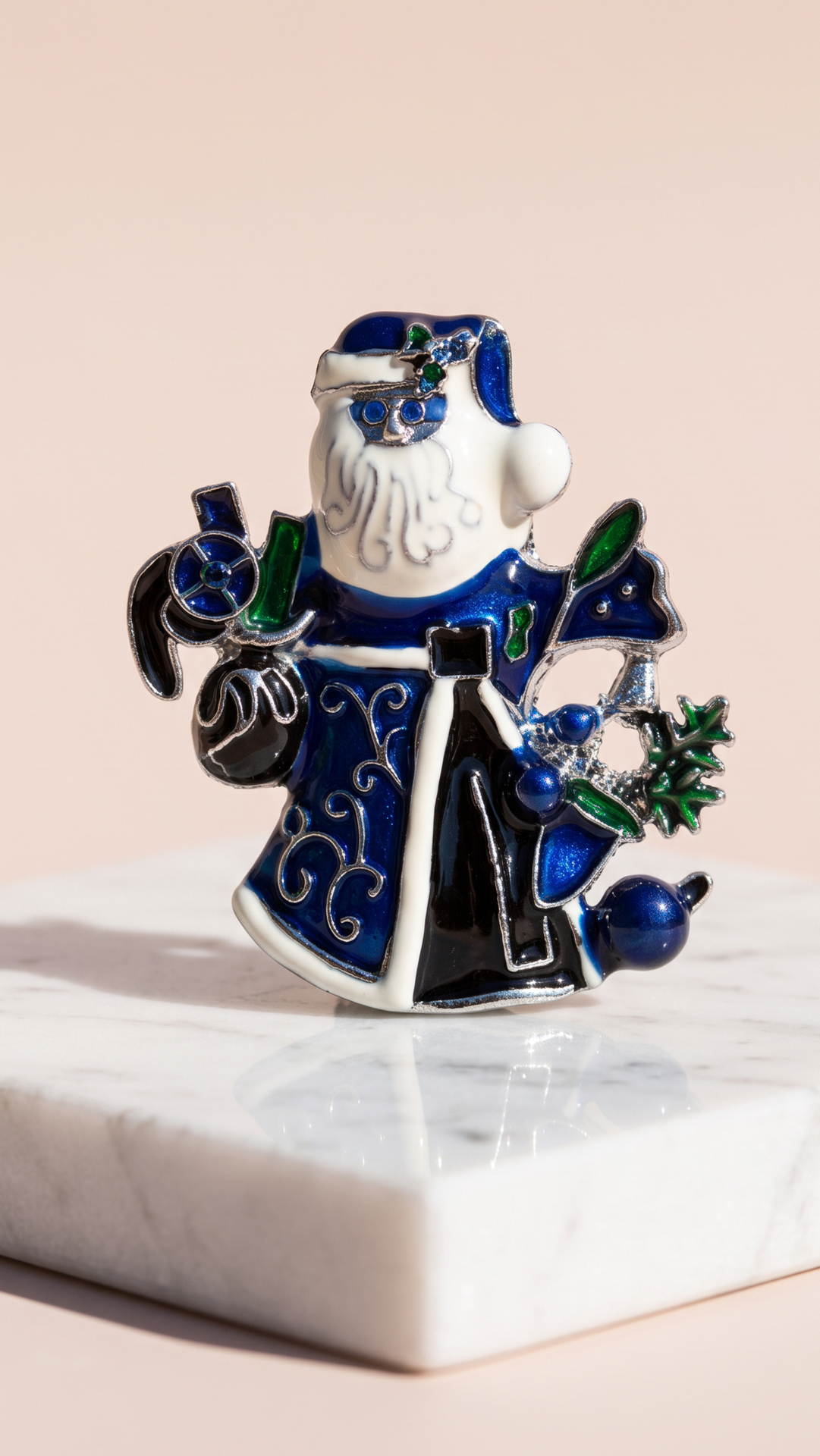 Blue Santa Christmas Festive Brooch Pin