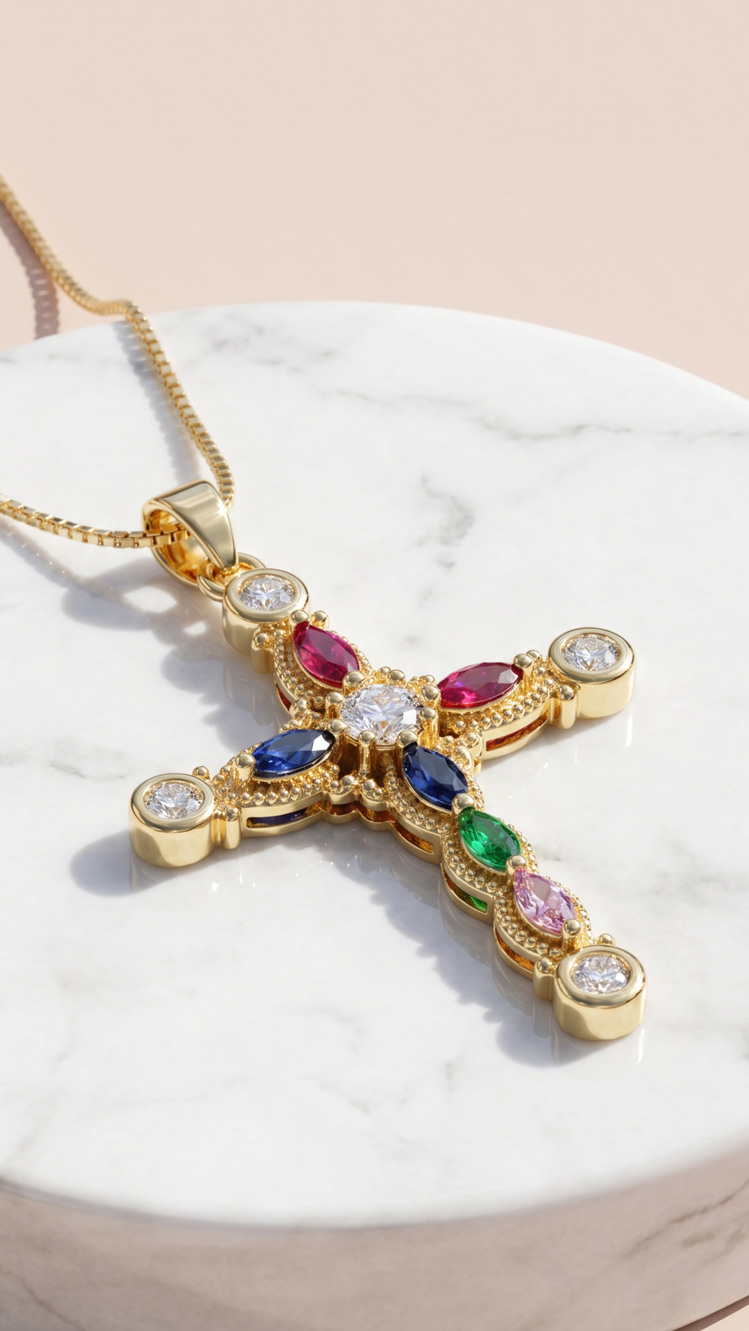Rainbow Crystal Cross Symbolic Pendant Necklace