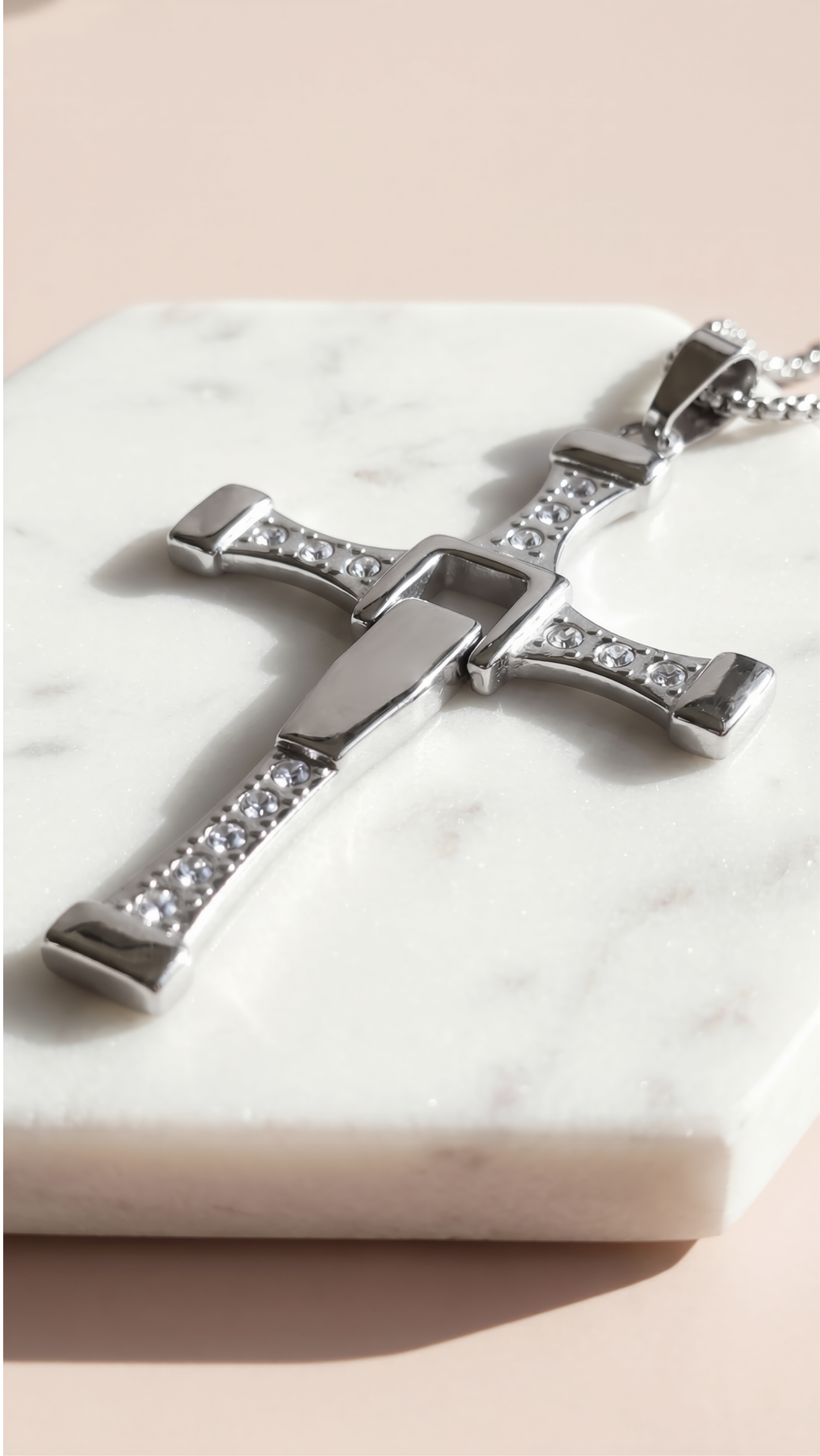 Hollow Crystal Cross Pendant Necklace