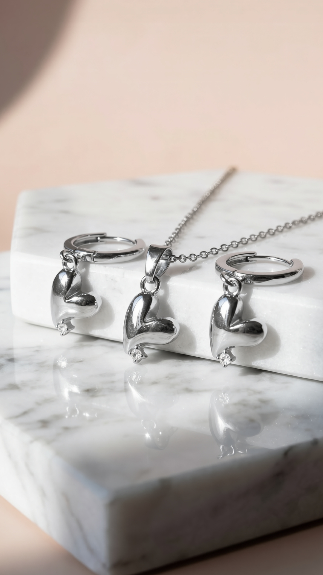 Heart Crystal Gold Plated Pendant Necklace & Earrings Set