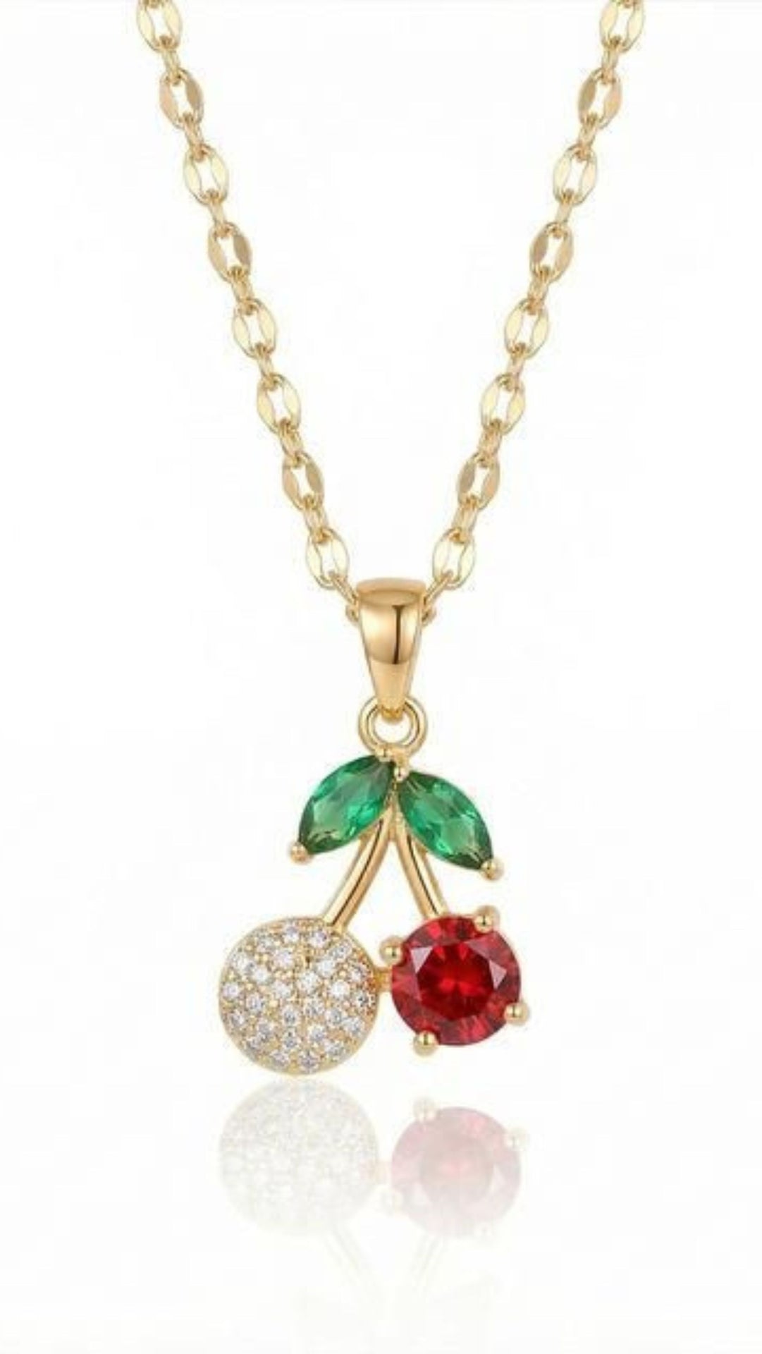 Cherry Crystal Gold Plated Steel Pendant Necklace