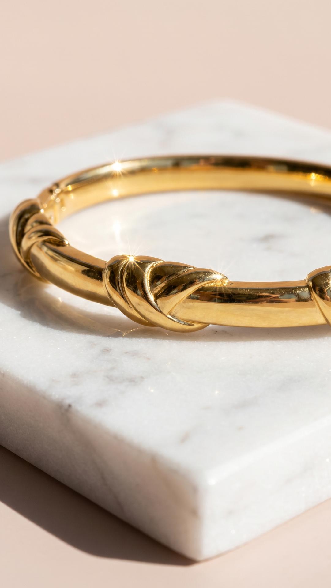 Gold Plated Steel Knot Hinged Bracelet Bangle