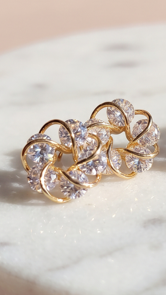 Curved Round Cut Crystal Stud Earrings