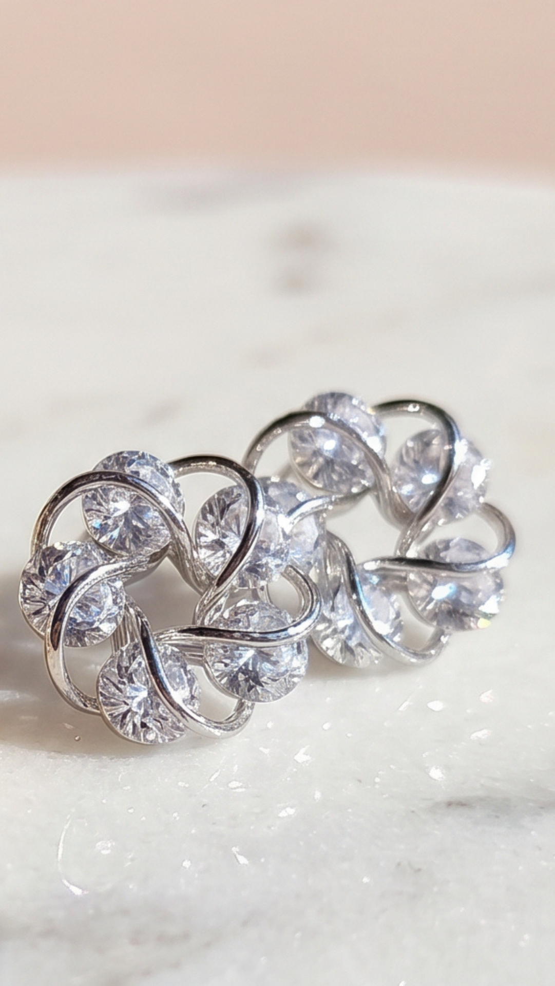 Curved Round Cut Crystal Stud Earrings