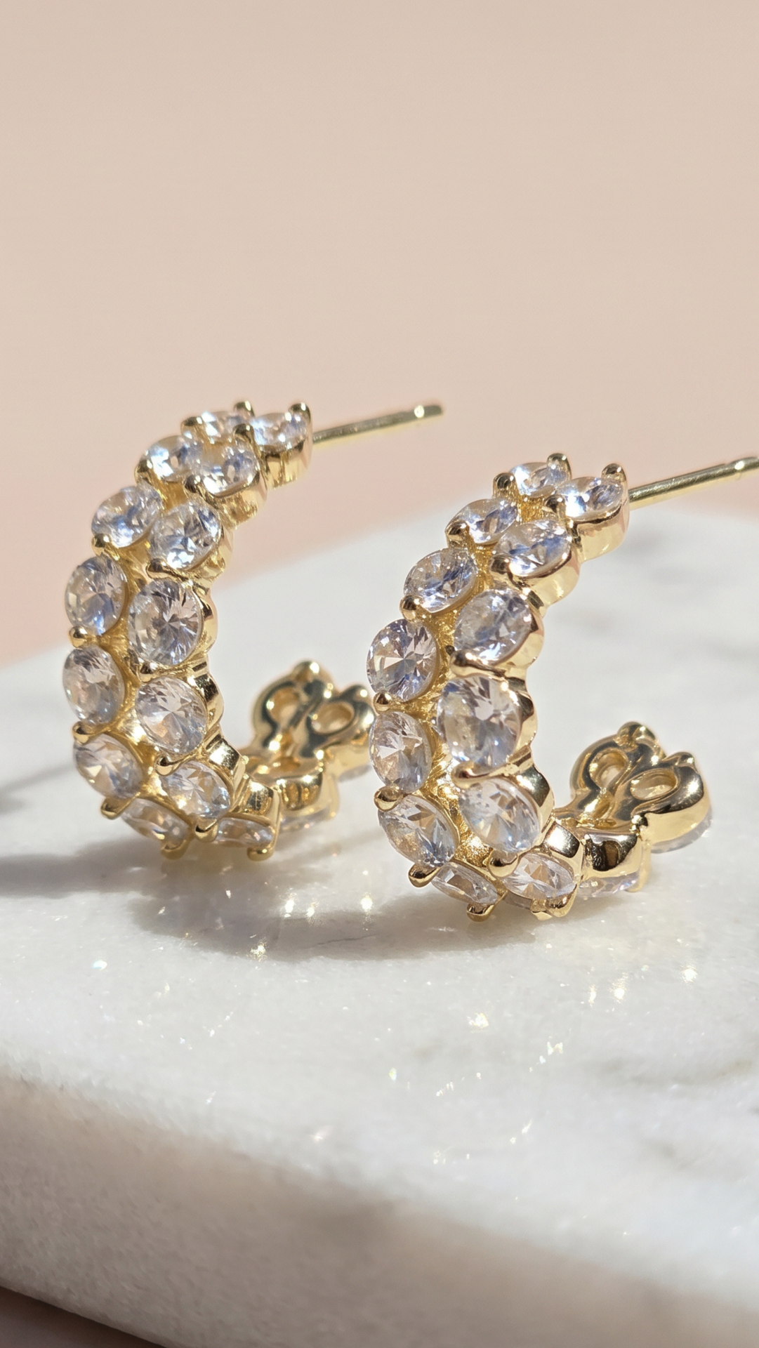 Round Cut Crystal Gold Plated Huggie Hoop Earrings