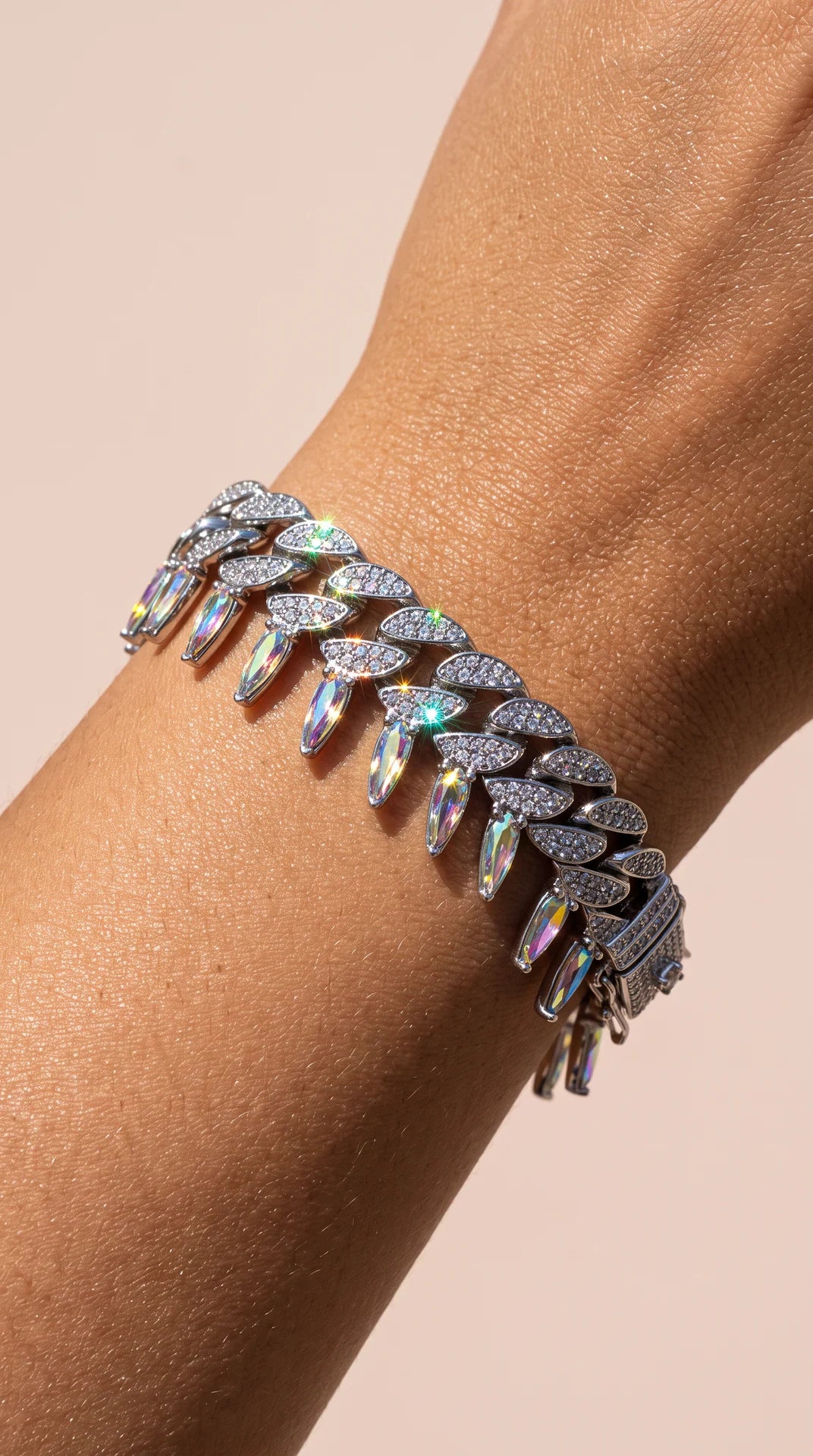 Prism Tapered Crystal Spiked Cuban Link Bracelet