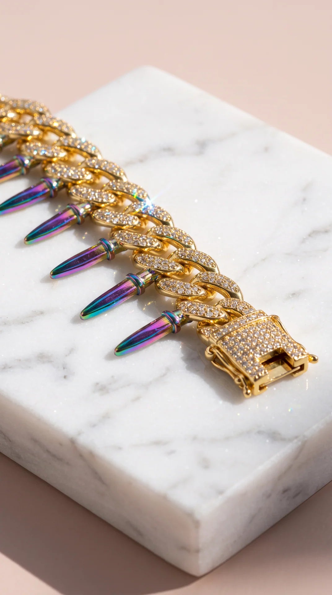 Prism Tapered Crystal Spiked Cuban Link Bracelet