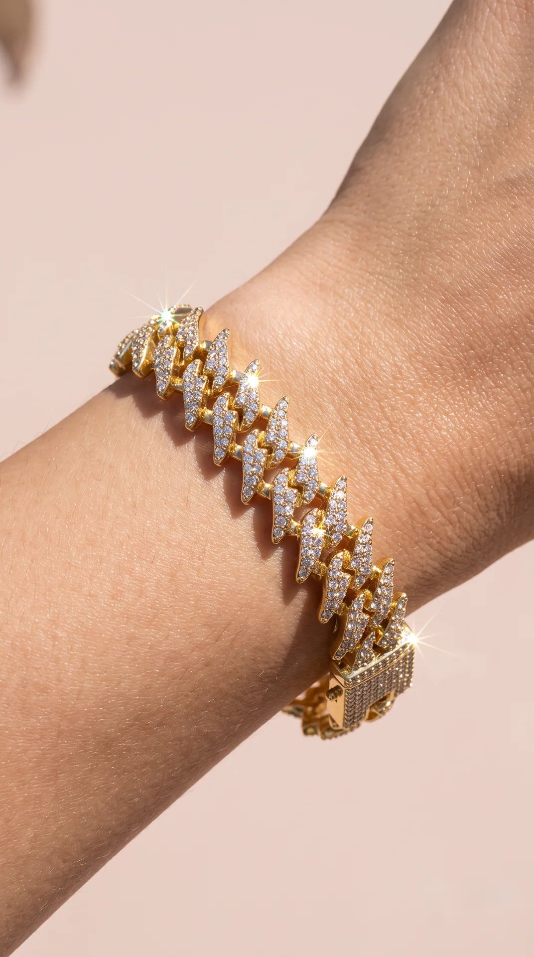 Gold Lightning Bolt Iced Out Cuban Link Bracelet