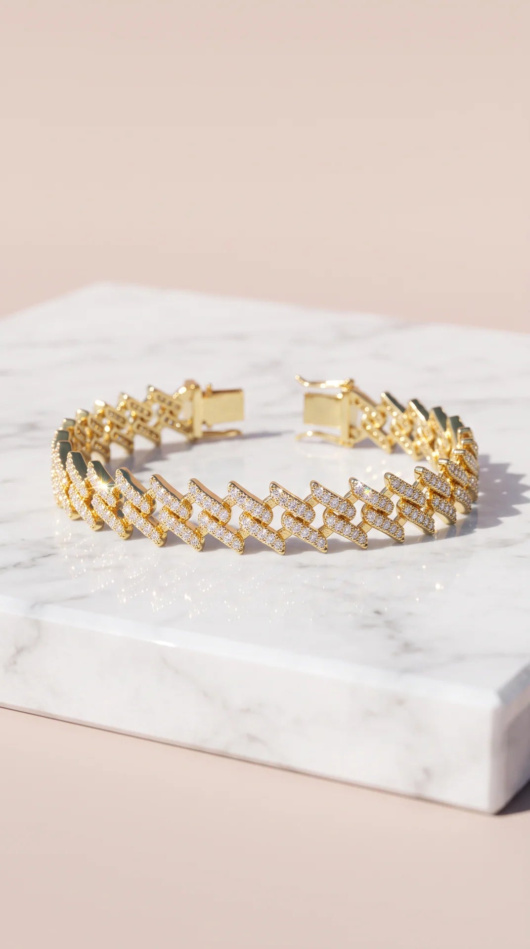 Gold Lightning Bolt Iced Out Cuban Link Bracelet