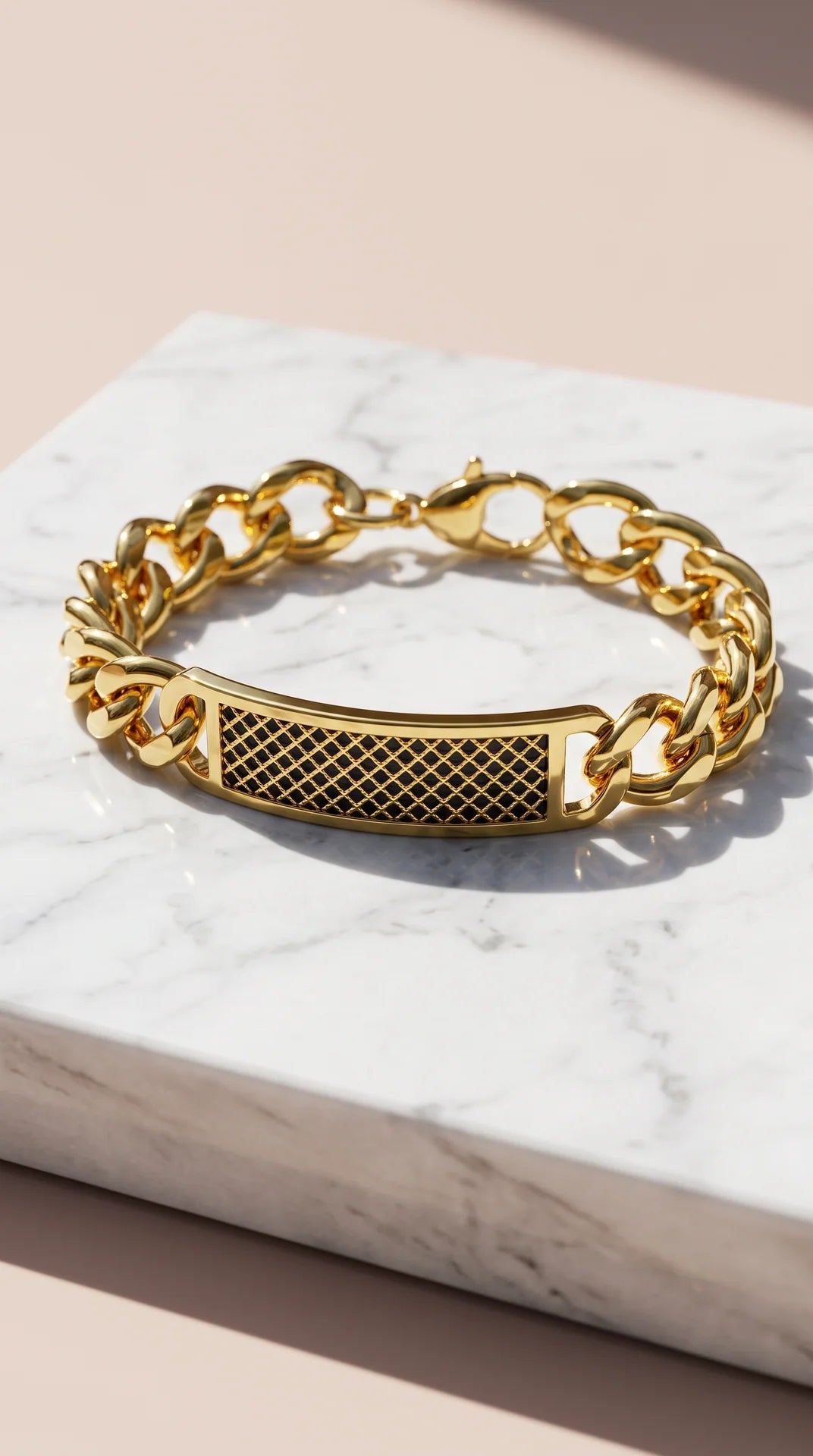 Stainless Steel Mesh ID Plaque Curb Chain Bracelet
