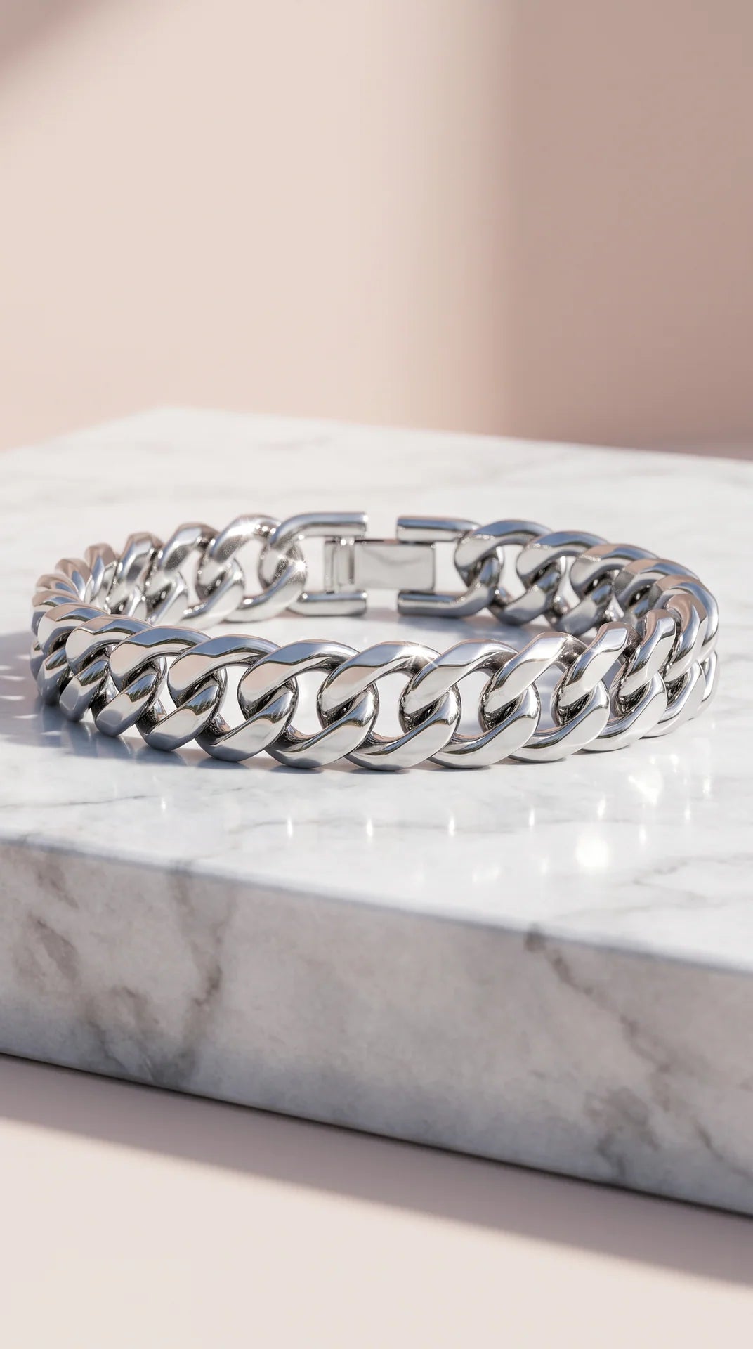 Silver Stainless Steel Heavy Curb Link Chain Bracelet
