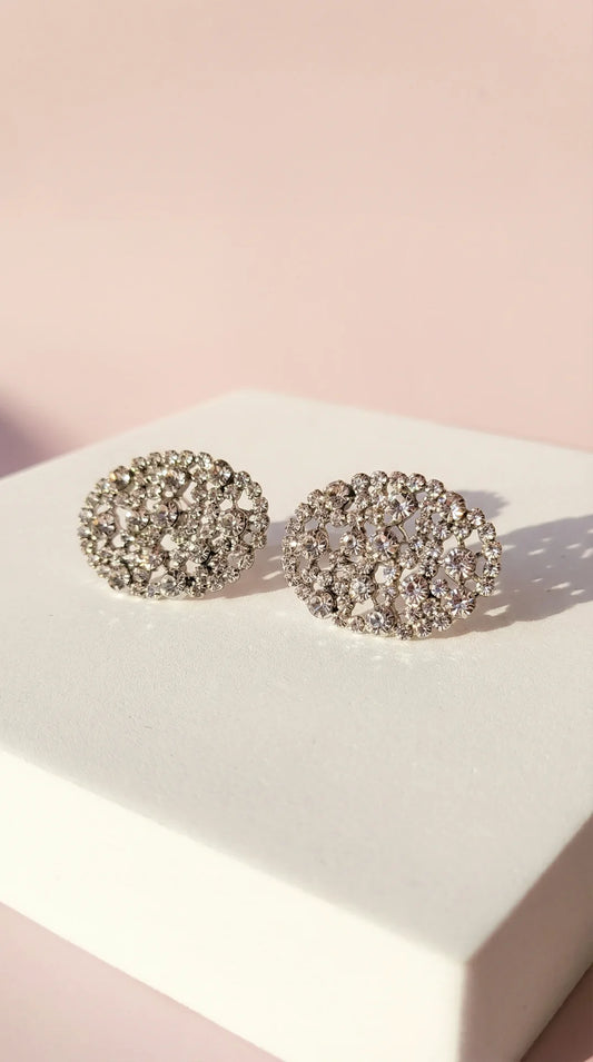 Oval Crystal Non Pierced Clip On Earrings