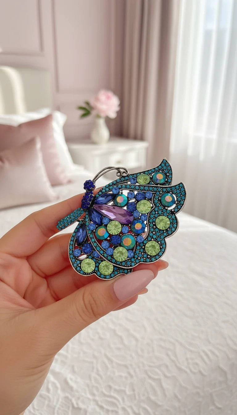 Sparkling Crystal Butterfly Pin Statement Brooch