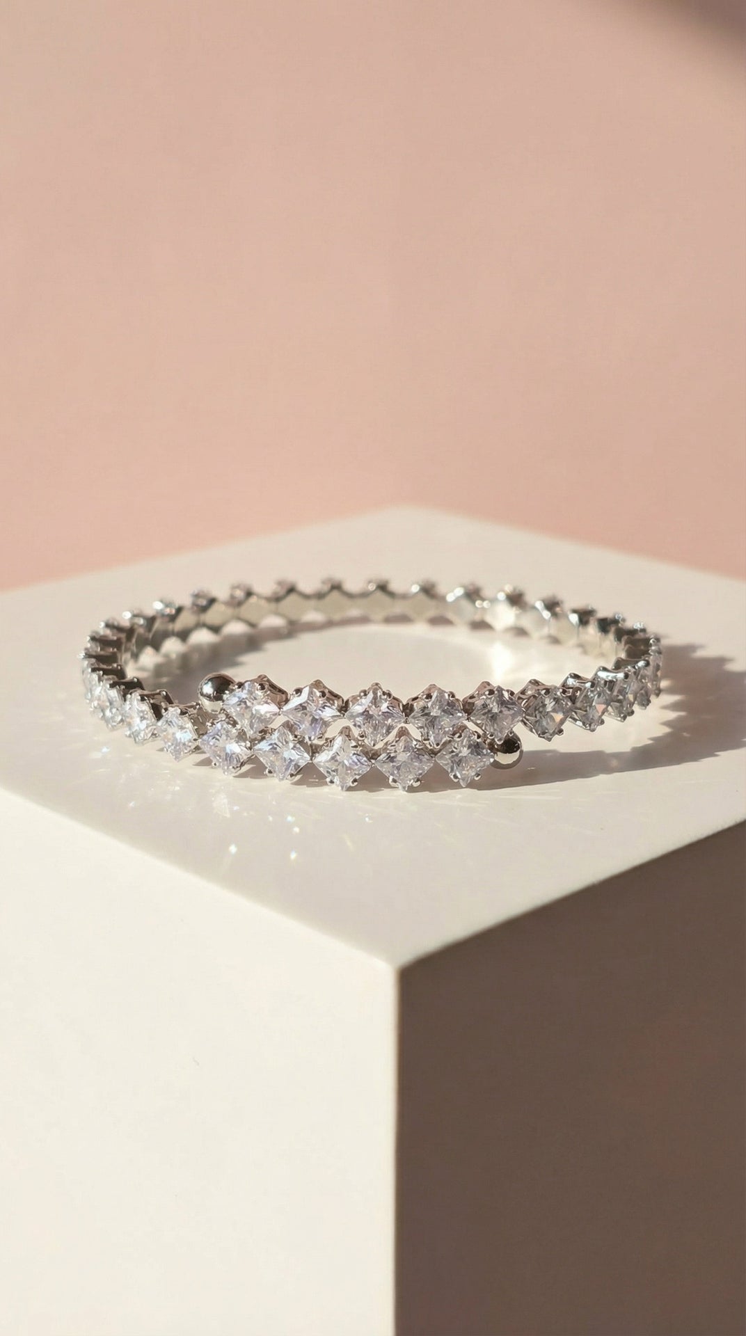Stretchy Square Cut Crystal Free Size Bracelet Cuff