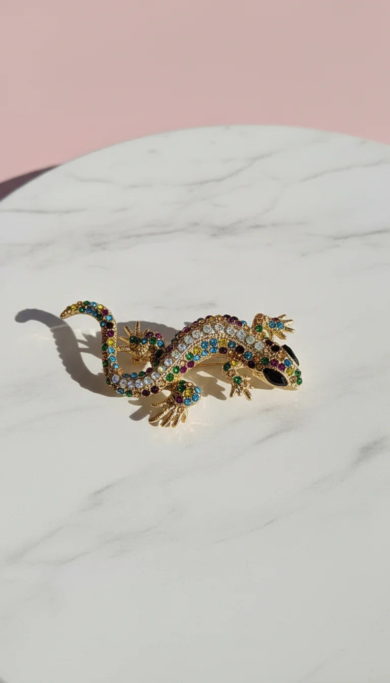 Crystal Reptile Lizard Pin Statement Brooch
