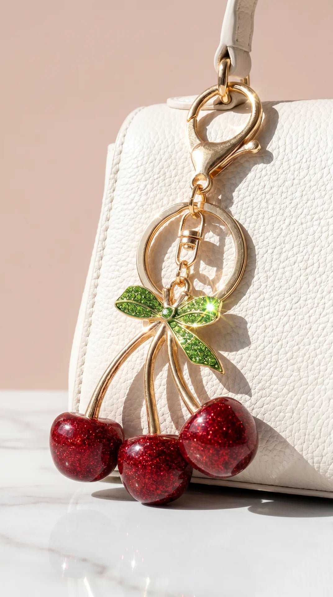 Glitter Cherry Crystal Key Ring & Bag Charm